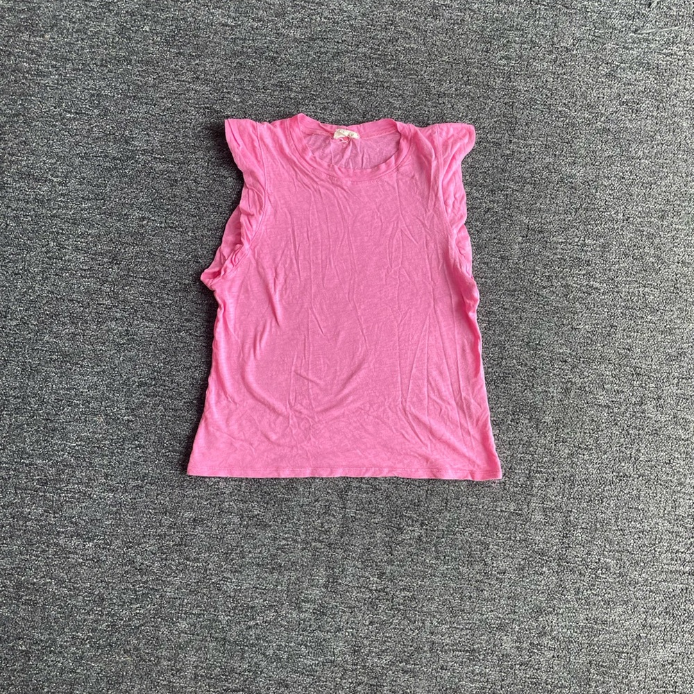 Elan Pink Ruffled Sleeveless Preppy Chic Tank Top